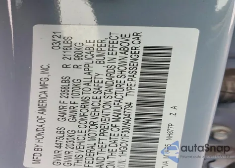 2021 Honda Accord Sport z USA, uszkodzony, nr VIN 1HGCV1F30MA047794